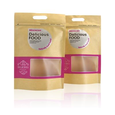 China Custom printing food grade kraft paper compostable degradable pouch bag recyclable with clear round zip window for sale