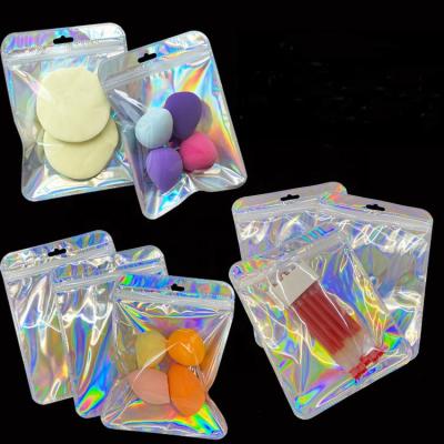 China Recyclable Custom 3.5 Mylar Bags Holographic Flat Resealable Zipper Self Seal Clear Jewelry Bags for sale