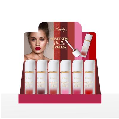 China Waterproof Makeup Cosmetics 2 in 1 Vegan Private Label Vegan Matte Lipstick Lip Gloss Velvet Base Kit Shimmer Red Velvet Matte Lip Gloss for sale