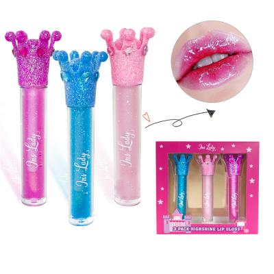 China InsLady Waterproof 3 Pack Low MOQ Crystal Clear Glittery Shiny Shimmery Transparent Crown Glitter Lip Gloss for sale