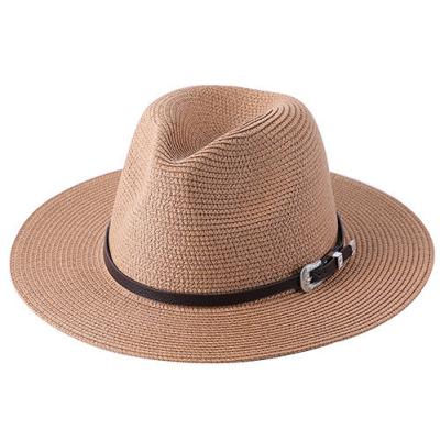 China Summer Straw Fedora For Outdoor Activities Sun Shade Hat Beach Straw Panama Hat Belt Decorate Image Women Man for sale