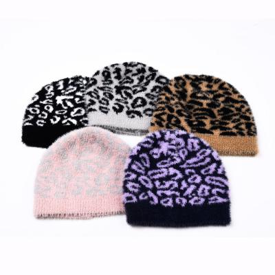 China Wholesale JOINT Fashion Mutil Color Leopard Print Knitted Beanie Hat For Women Winter Warm Beanie Hat Ladies Skull Caps for sale