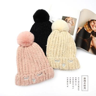 China COMMON Women's Girl's Pom Poms Winter Hat For Knitted Women Beanie Fur Ball Beanie Hat Brand New Thick Female for sale