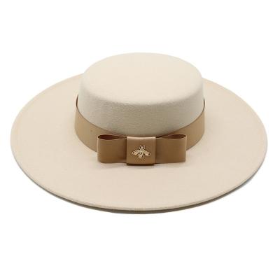 China Fedora Hat With Gold Bee Wool Fedora Hat Elegant Lady Wide Brim Jazz Panama Flat Top Formal Image Hat Unisex Belt for sale