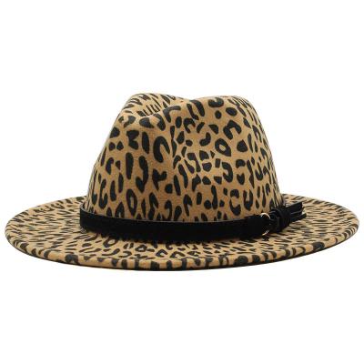 China Hot Selling Custom Panama Wide Brim Hat Cowboy Jazz Goth Fedora Hat Woolen Image Leopard Print for sale