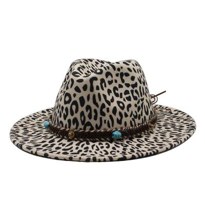 China Wholesale Unisex Panama Leopard Print Wool Jazz Hat With Gems Belt Vintage Image Low MOQ New Felt Wide Brim Felted Hats Hat for sale