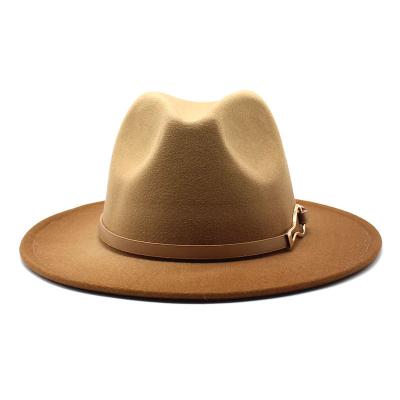 China Unisex Winter Autumn Gradient Color Image Jazz Church Panama Hat Customized New Design Wool Felt Fedora Hat With Leather Belt for sale