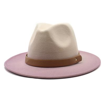 China New Arrival Women's Multi Image Jazz Hat Autumn And Winter Fedora Big Brim Woolen Hat Ombre Gradient Color Felt Hat for sale