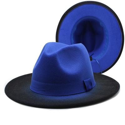 China Wholesale High Quality New Ramp Color Image Gradient Felt Fedora Hat 2 Tone Colors Hats Wide Brim Fedora for sale