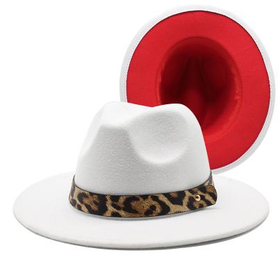 China New Image Fashion Two Tone Color Fedora Hat With Leopard Print Ribbon For Party Show Music Festival Fashion Unisex Dress for sale