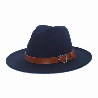 China High Quality Striped Gentleman Jazz Hats Men Vintage Wide Brim Fedora Hats Women Autumn Winter Wool Fedoras for sale