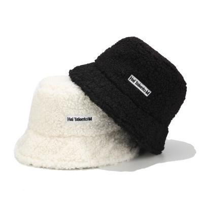 China Solid Color Fax Fur Fisherman Hat Letter Embroidery Winter Warm Floppy Hat Casual Hot Selling Adult Bucket Hats for sale