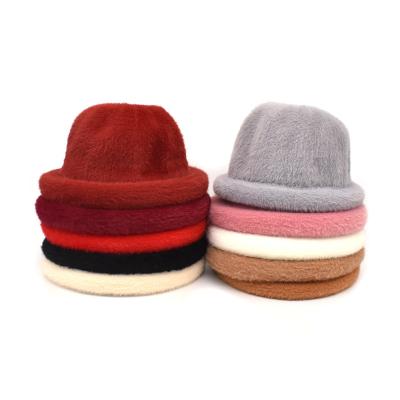 China New Dobby Faux Fur Lamb Wool Hats For Women Autumn Winter Bucket Hat Soft Warm Fisherman Cap Solid Color Panama Casual Hat for sale