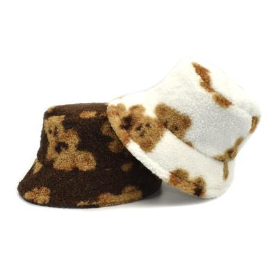 China Cute Dobby Bear Print Bucket Hats For Women Women Winter Warm Outdoor Windproof Hat All-match Flat Top Casual Female Casual Hats for sale