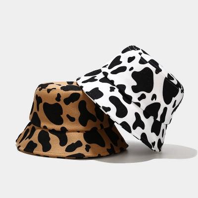 China New Fashion Cow Leopard Print Pattern Bucket Hats Fisherman Caps For Women Gorras Summer White Black White Hat Dobby Fisherman for sale