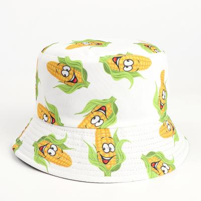 China Dobby Summer Cartoon Corn Print Bucket Hat For Women Mens Fashion Reversible Fisherman Hat Beach Bob Femme Caps Panama Fold Sun for sale