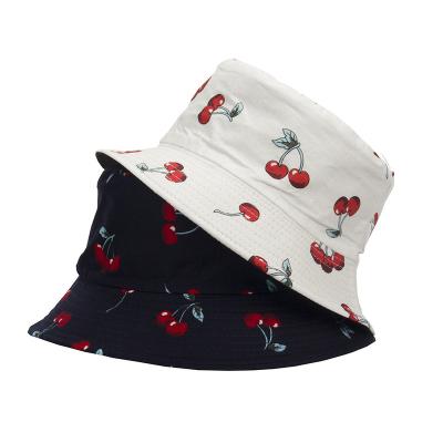 China Fashion Design Dobby Fruit Bilateral Reversible Fisherman Cap Panama Bob Hat Summer Sun Cap Women Cherry Bucket Hats For Girls for sale