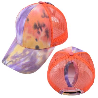 China Newest hot hip hop Mesh Tie Dye Printed Summer COMMON Ladies Baseball Caps Ponytail Baseball Sun Protection Net Hat for sale