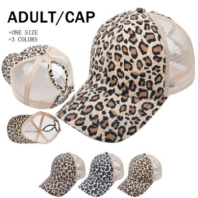 China COMMON Messy Breathable Casual Sun Visor Cotton Ponytail Print Leopard Print Ponytail Cap Outdoor Peaked Hat Summer COMMON Hats for sale