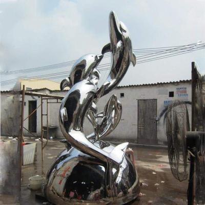 China Global Customizable Styles Stainless Steel Dolphin Mirror Pool Sculpture Pool Park Community Square Outdoor Luminous Metal Animal for sale