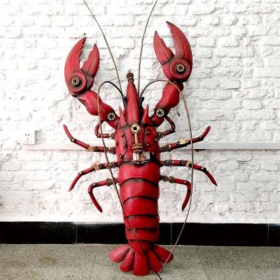 China New Europe wall decoration metal lobster wall hanging seafood restaurant hotel crayfish decoration for sale