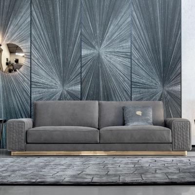 China Customized luxury sofa furniture high quality gray luxury couch three sofa set leather italian modern furniture living room sofas for sale