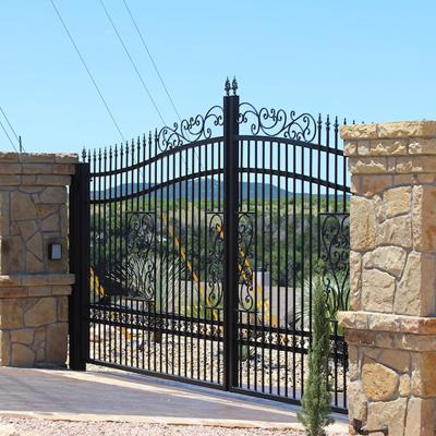 China Easily Assembled Black Metal Curb Gate Design Wrought Iron Exterior Doors for sale