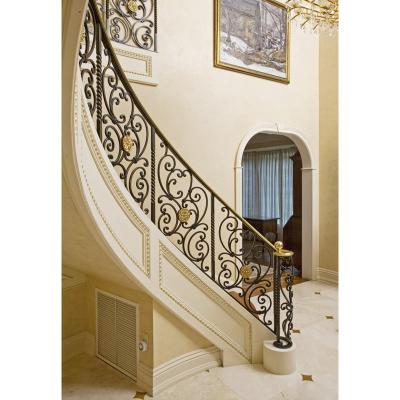 China European Style High End Luxury Wrought Iron Balustrade Villa Spiral Staircase Railing for sale