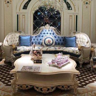 China Classic European Style Royal Wooden Home Furniture Couch Sofa Set Luxury Leather Living Room Sofa for sale