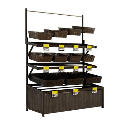 China Single-sided Metal Fruit and Vegetable Display Rack Stand Shelves for Supermarket Shop for sale