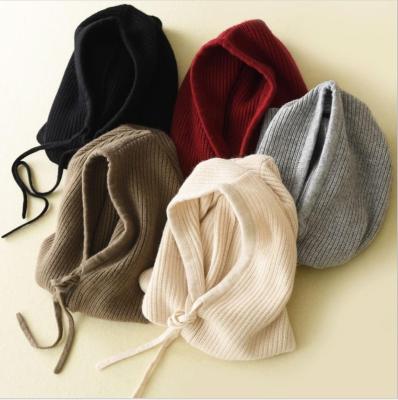 China COMMON Soft Knitted Hoodie Hat Ladies Winter Plain Color Soft Knitted Hat With Neck Warmer for sale