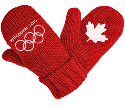 China Plain Canada Red Mittens Custom Embroidery Maple Leaf Knitted Mittens With Fleece Lining for sale