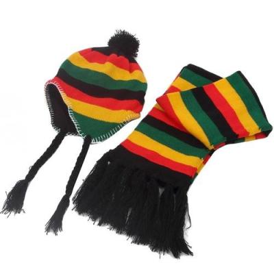 China Rasta 2PCS Long Kids Baby Winter Warm Earflap Hat And Knit Scarf Set for sale