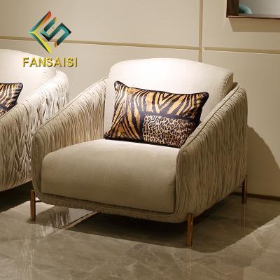 China Other style villa mansion furniture living room office Italian light luxury high end custom fabric pleated leisure embossed sofa for sale