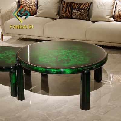 China Custom Made High End Italian Luxury Furniture Adjustable Light Green Natural Veneer Villa Style Light Villa Solid Wood Coffee Table (Size) for sale