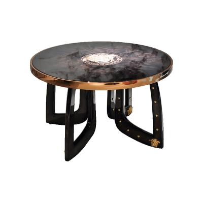 China Luxury high end custom made round coffee table stainless steel veneer villa mansion living room furniture (height) Italian style adjustable light for sale