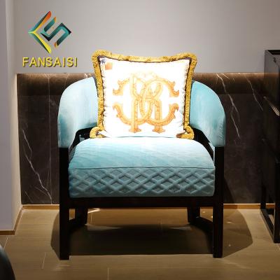 China Light Style Adjustable Italian Luxury High End Luxury Custom Villa Furniture Solid Wood Flocking Chair Fabric Leisure Sofa (Height) Modeling Chair for sale