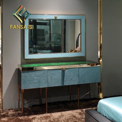 China Italian furniture green veneer fabric metal dressing table high-end customization (size) adjustable post-modern luxury bedroom dressing table for sale