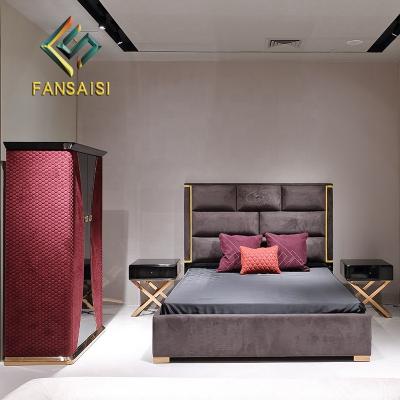 China Luxury Fabric Soft (Height) Adjustable Bed Set Modern Large Italian Bedroom Furniture Wood Frame Double Bed High End Customization for sale