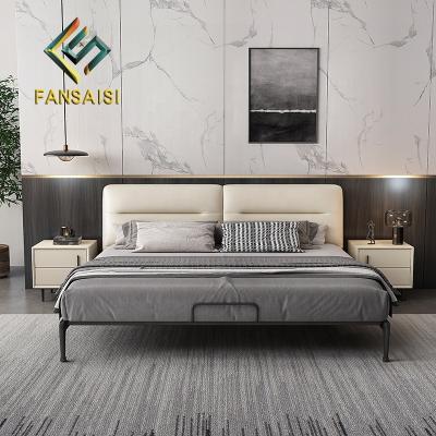 China Adjustable Modern Minimalist Leather Fabric Bedroom Furniture Living Room Villa Style Solid Wood Soft Bed (Size) for sale