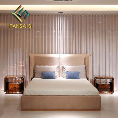 China Italian light luxury post-modern luxury fabric adjustable bedroom villa designer villa solid wood high end custom bed (size) furniture for sale