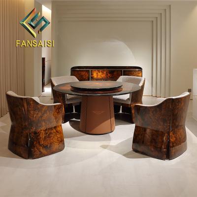 China Adjustable Round Veneer Round Dining Table Solid Wood High End Custom Made Furniture (Size) Italian Light Luxury Villa Postmodern Mansion Solid Wood Custom Furniture for sale