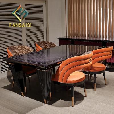 China (Size)Adjustable Modern Solid Wood Dining Table Set Luxury Restaurant Furniture Italian Effect Veneer High End Customization for sale