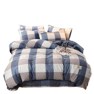 China Viable Plaid Bedspread Set Fitted Sheet Set King Queen Size 100% Cotton Duvet Cover Set for sale