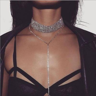 China Sexy BOHEMIA Rhinestone Crystal Choker Y Necklace Body Chain Gold Plated Girls Multilayer Crystal Neck Chain For Women for sale