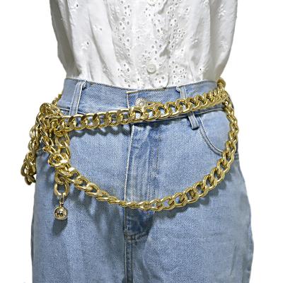 China Factory direct sale TRENDY punk gold plated thick waist chain two layers body belly chain belt for jeans decoration for sale