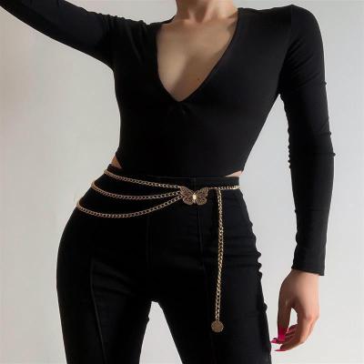 China FASHIONABLE sexy body accessories bikini beach butterfly waist chain multilayer gold plated multilayer thick waist chain belt for sale