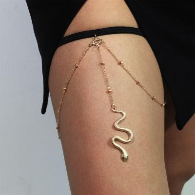 China BOHEMIA Boho Silver Color Metal Beaded Big Thigh Chain Snake Pendants Leg Chain For Women Body Jewelry for sale