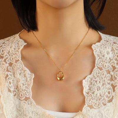 China High Quality/Factory Sourced Women Gold Plated Stainless Steel Geometric Necklace Blank Oval-Shape Pendant Necklace For Lady for sale