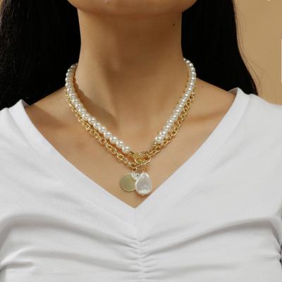 China Retro BOHEMIA Layer Necklace Women's Round Pendant Long Chain Jewelry Multi Punk Imitation Pearl Necklace Necklace for sale